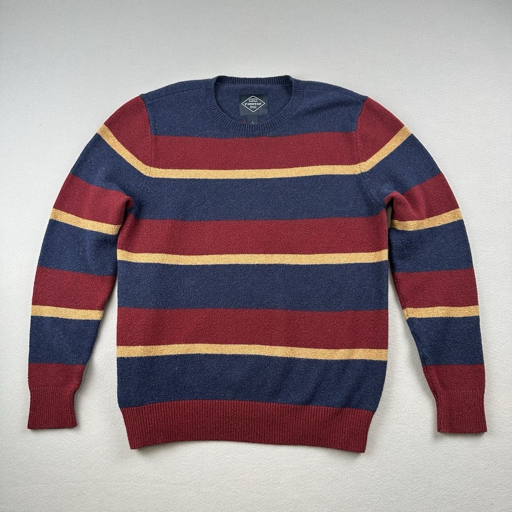 St. John's Bay Sweater Mens L Blue Red Striped Crewneck Cotton Blend‎ Pullover